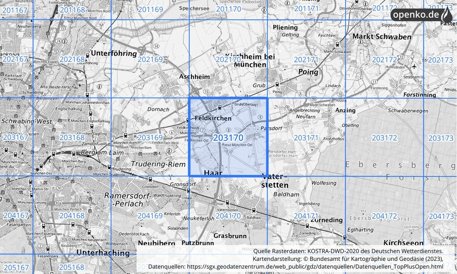 Übersichtskarte des KOSTRA-DWD-2020-Rasterfeldes Nr. 203170