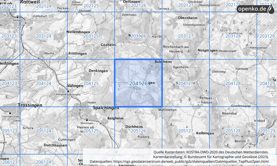 Übersichtskarte des KOSTRA-DWD-2020-Rasterfeldes Nr. 204126
