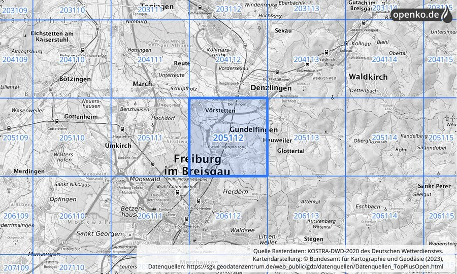 Übersichtskarte des KOSTRA-DWD-2020-Rasterfeldes Nr. 205112