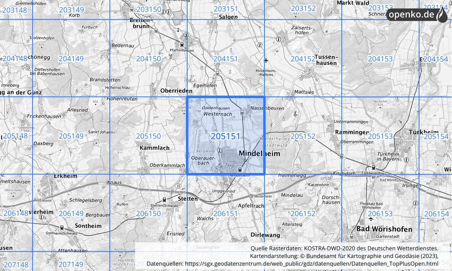 Übersichtskarte des KOSTRA-DWD-2020-Rasterfeldes Nr. 205151