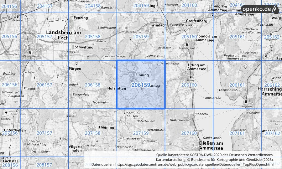 Übersichtskarte des KOSTRA-DWD-2020-Rasterfeldes Nr. 206159