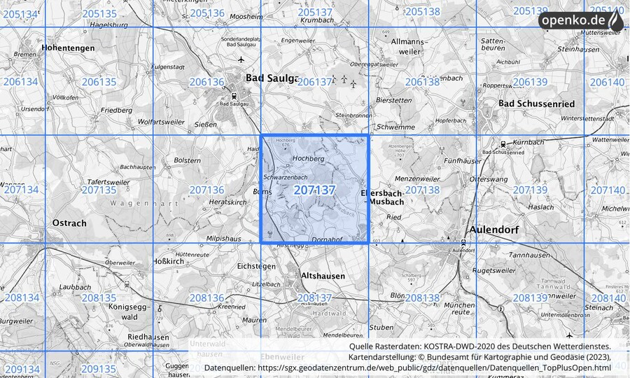 Übersichtskarte des KOSTRA-DWD-2020-Rasterfeldes Nr. 207137