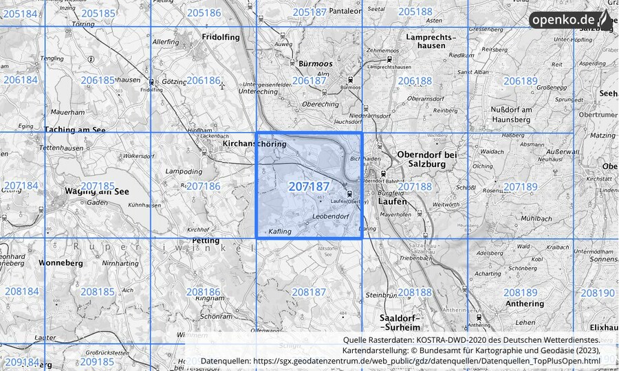 Übersichtskarte des KOSTRA-DWD-2020-Rasterfeldes Nr. 207187