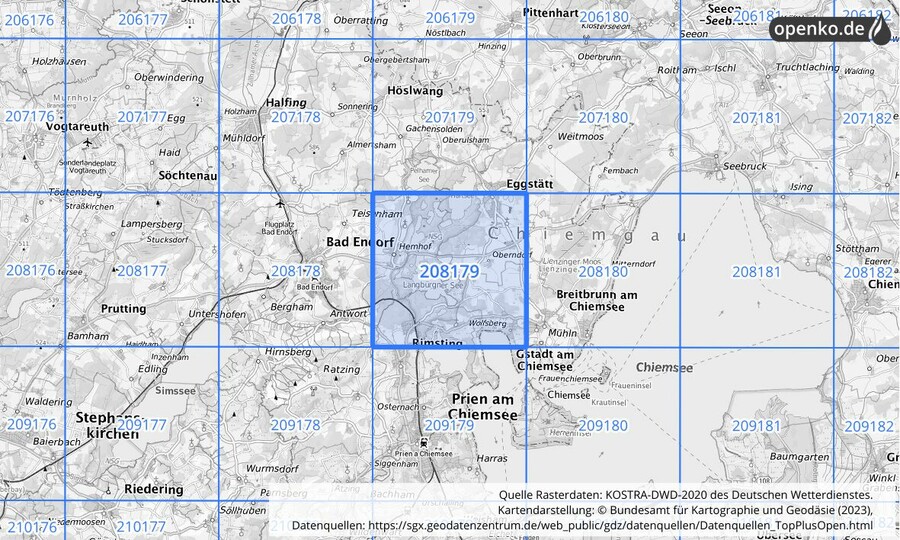 Übersichtskarte des KOSTRA-DWD-2020-Rasterfeldes Nr. 208179