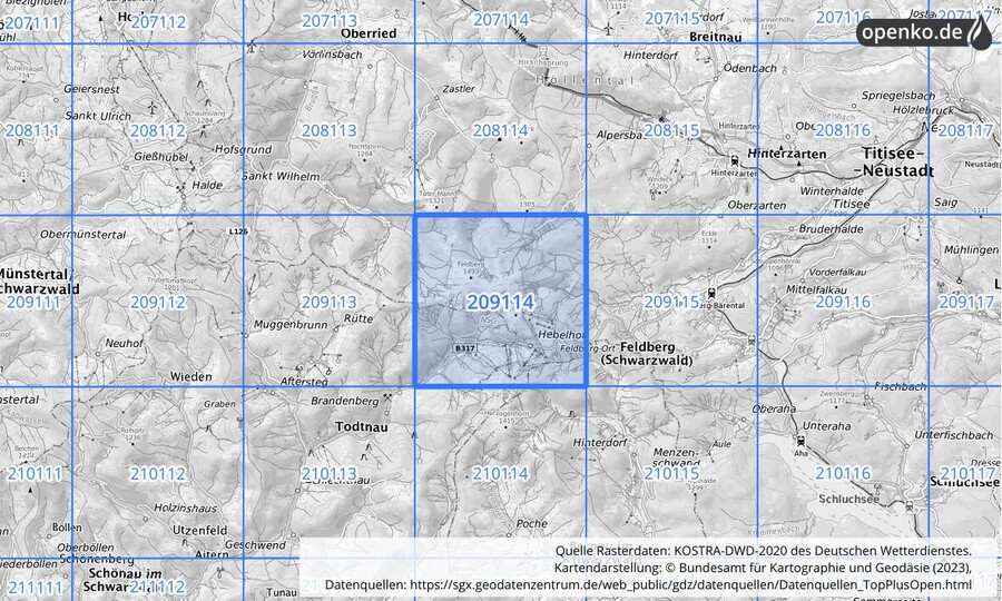 Übersichtskarte des KOSTRA-DWD-2020-Rasterfeldes Nr. 209114