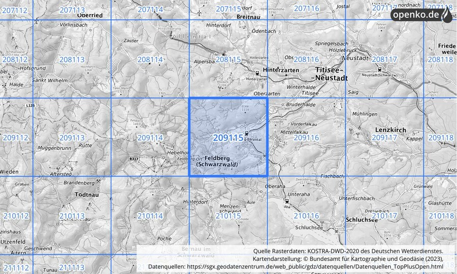 Übersichtskarte des KOSTRA-DWD-2020-Rasterfeldes Nr. 209115