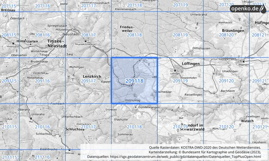 Übersichtskarte des KOSTRA-DWD-2020-Rasterfeldes Nr. 209118