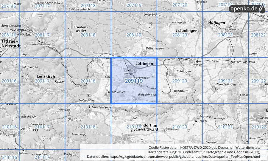 Übersichtskarte des KOSTRA-DWD-2020-Rasterfeldes Nr. 209119