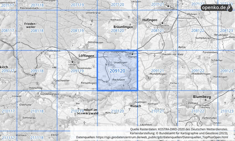 Übersichtskarte des KOSTRA-DWD-2020-Rasterfeldes Nr. 209120