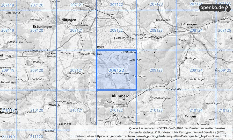 Übersichtskarte des KOSTRA-DWD-2020-Rasterfeldes Nr. 209122