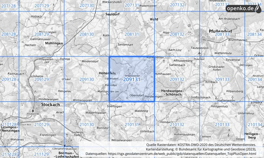 Übersichtskarte des KOSTRA-DWD-2020-Rasterfeldes Nr. 209131