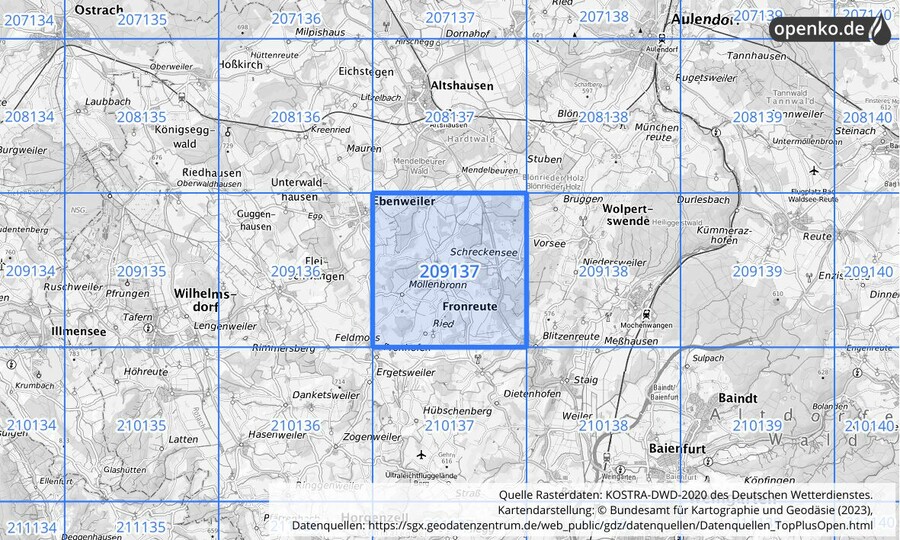 Übersichtskarte des KOSTRA-DWD-2020-Rasterfeldes Nr. 209137