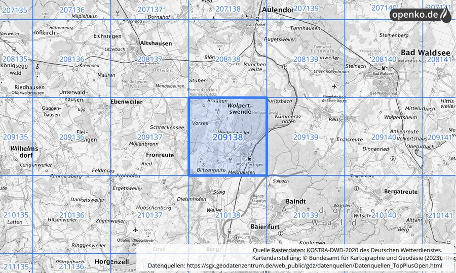 Übersichtskarte des KOSTRA-DWD-2020-Rasterfeldes Nr. 209138