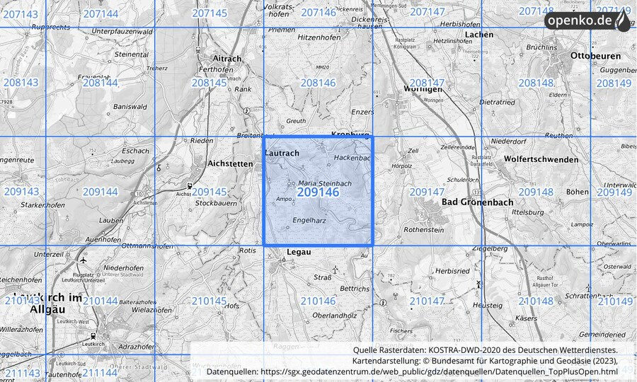 Übersichtskarte des KOSTRA-DWD-2020-Rasterfeldes Nr. 209146