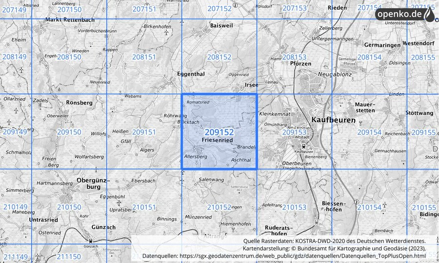 Übersichtskarte des KOSTRA-DWD-2020-Rasterfeldes Nr. 209152