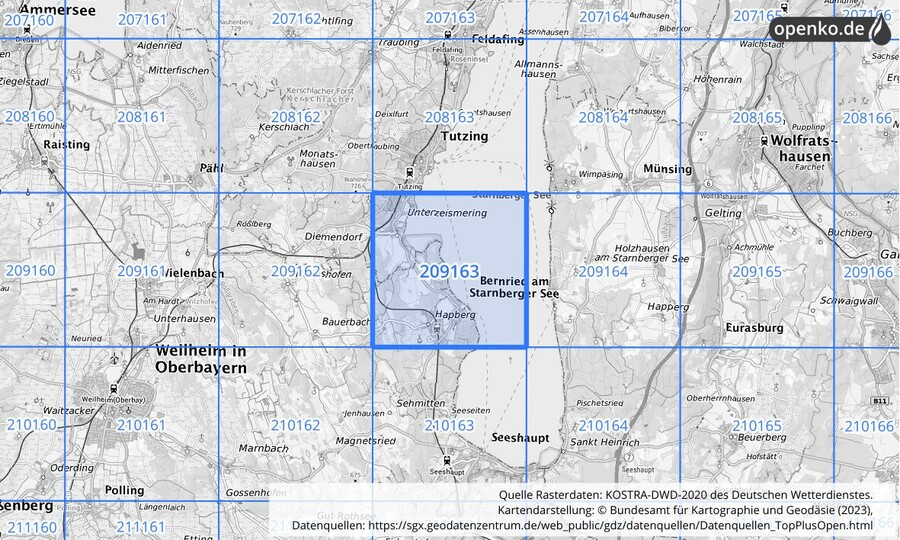 Übersichtskarte des KOSTRA-DWD-2020-Rasterfeldes Nr. 209163