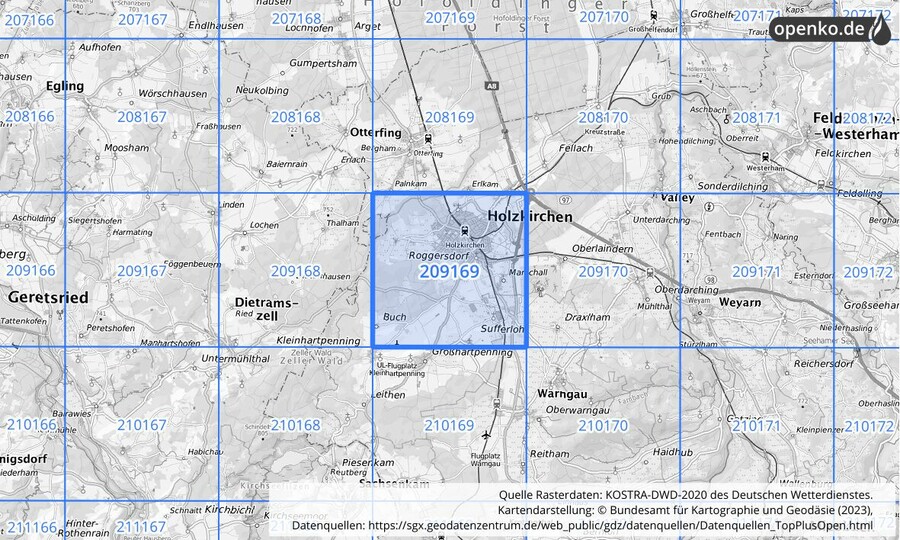 Übersichtskarte des KOSTRA-DWD-2020-Rasterfeldes Nr. 209169