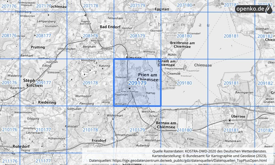 Übersichtskarte des KOSTRA-DWD-2020-Rasterfeldes Nr. 209179