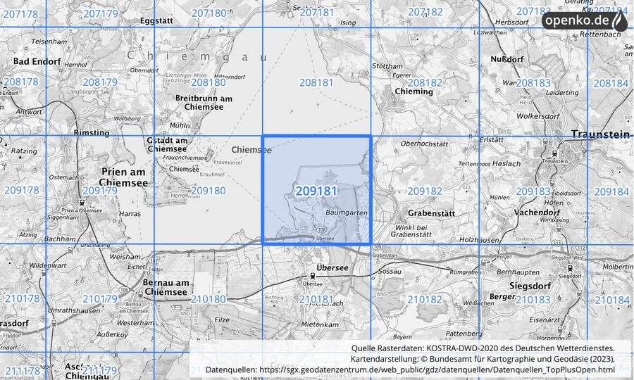 Übersichtskarte des KOSTRA-DWD-2020-Rasterfeldes Nr. 209181