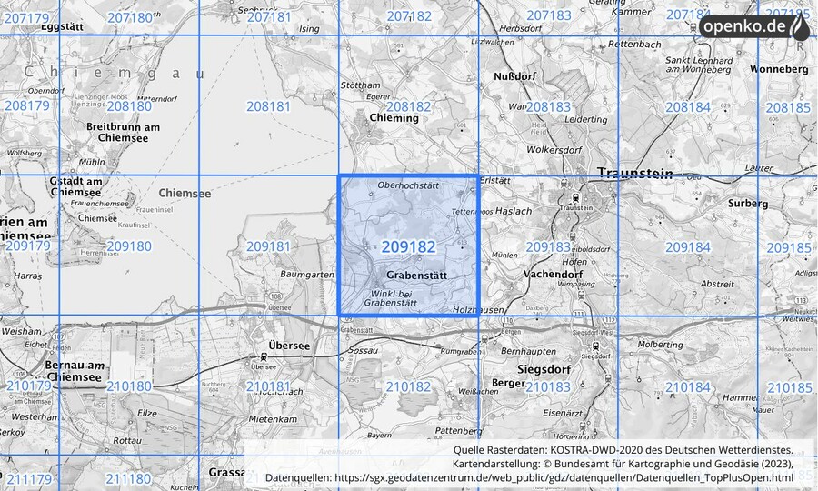 Übersichtskarte des KOSTRA-DWD-2020-Rasterfeldes Nr. 209182