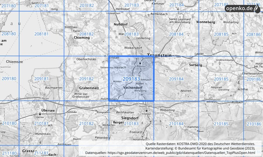 Übersichtskarte des KOSTRA-DWD-2020-Rasterfeldes Nr. 209183