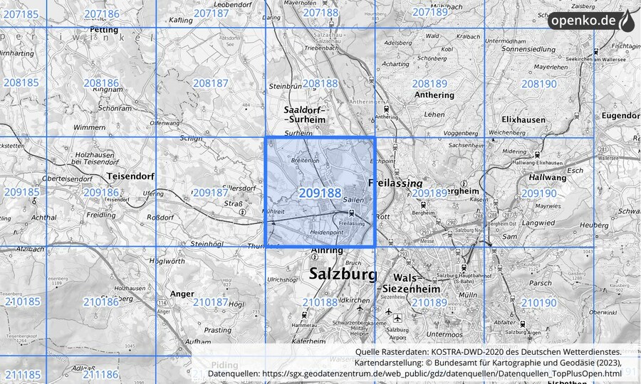 Übersichtskarte des KOSTRA-DWD-2020-Rasterfeldes Nr. 209188