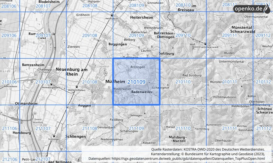 Übersichtskarte des KOSTRA-DWD-2020-Rasterfeldes Nr. 210109