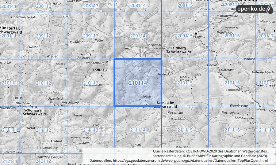 Übersichtskarte des KOSTRA-DWD-2020-Rasterfeldes Nr. 210114