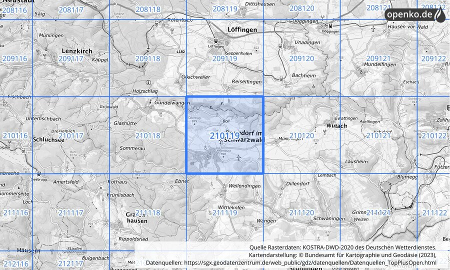 Übersichtskarte des KOSTRA-DWD-2020-Rasterfeldes Nr. 210119