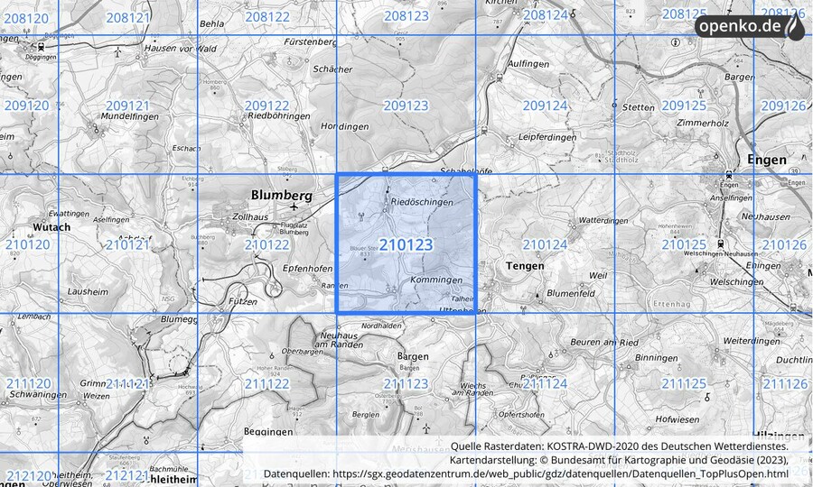 Übersichtskarte des KOSTRA-DWD-2020-Rasterfeldes Nr. 210123