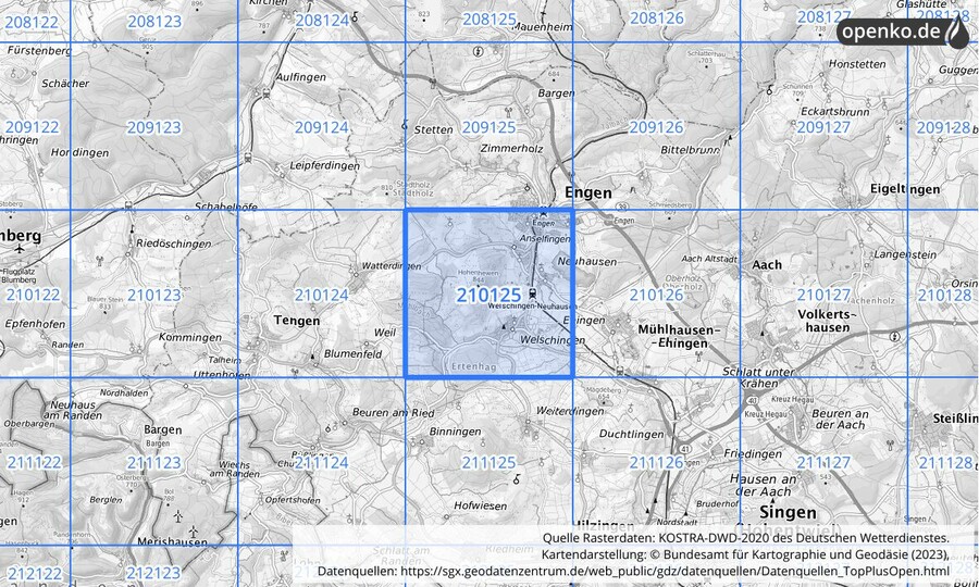 Übersichtskarte des KOSTRA-DWD-2020-Rasterfeldes Nr. 210125