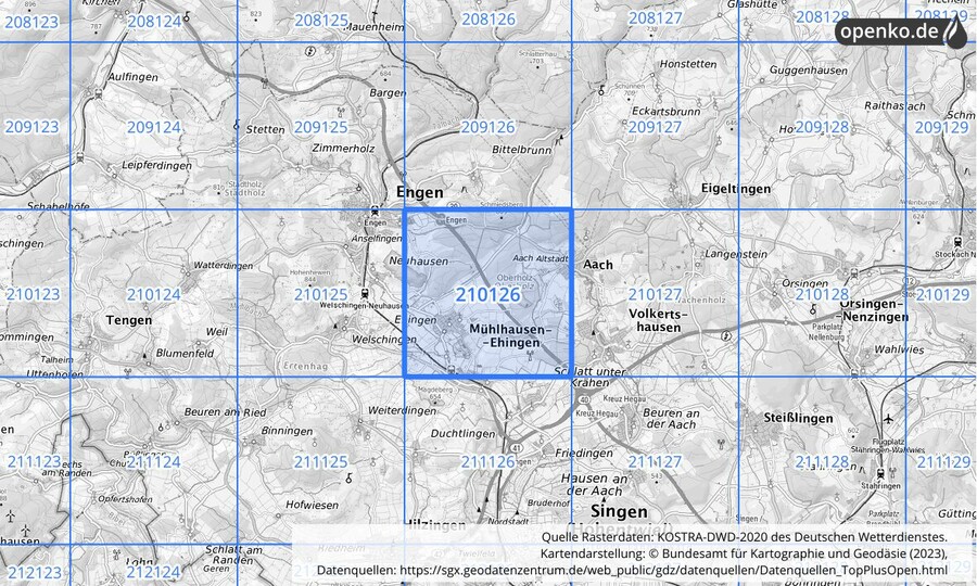 Übersichtskarte des KOSTRA-DWD-2020-Rasterfeldes Nr. 210126