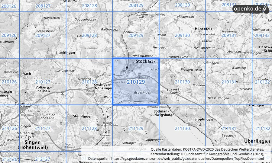 Übersichtskarte des KOSTRA-DWD-2020-Rasterfeldes Nr. 210129