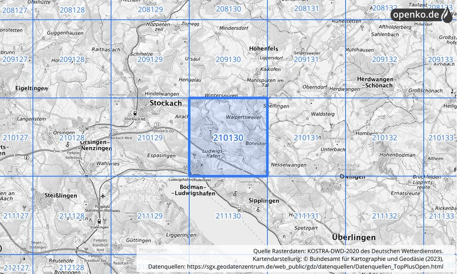 Übersichtskarte des KOSTRA-DWD-2020-Rasterfeldes Nr. 210130