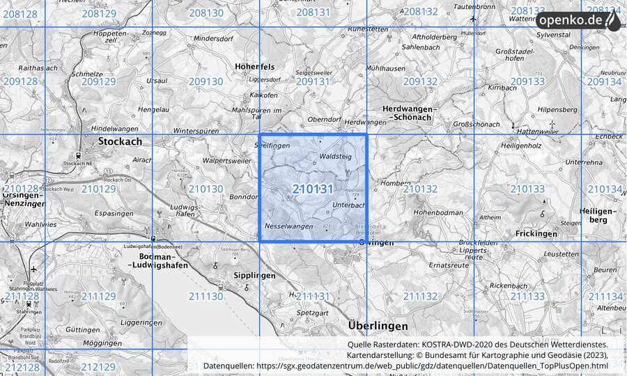 Übersichtskarte des KOSTRA-DWD-2020-Rasterfeldes Nr. 210131