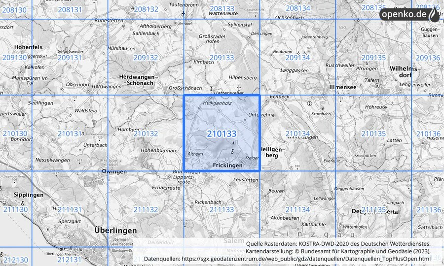 Übersichtskarte des KOSTRA-DWD-2020-Rasterfeldes Nr. 210133