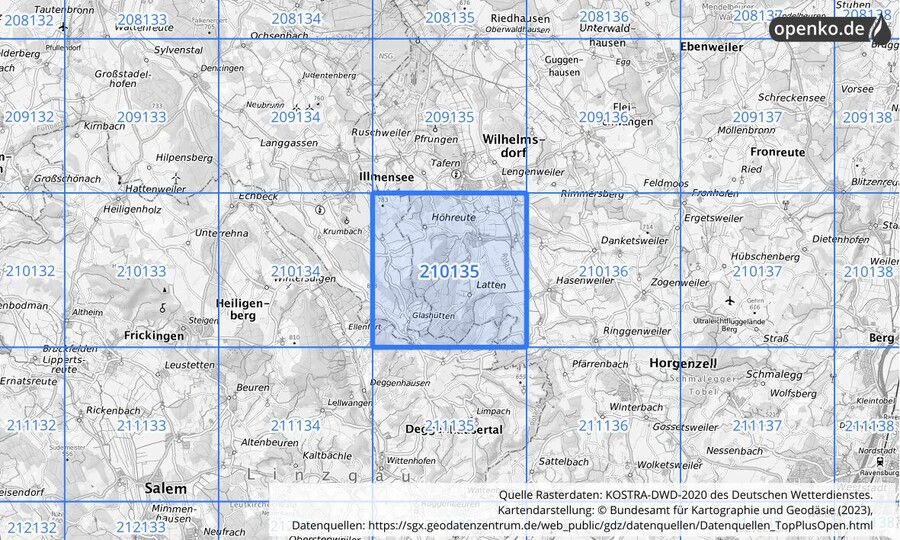 Übersichtskarte des KOSTRA-DWD-2020-Rasterfeldes Nr. 210135