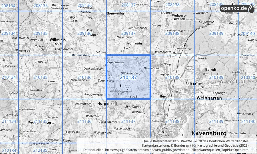Übersichtskarte des KOSTRA-DWD-2020-Rasterfeldes Nr. 210137