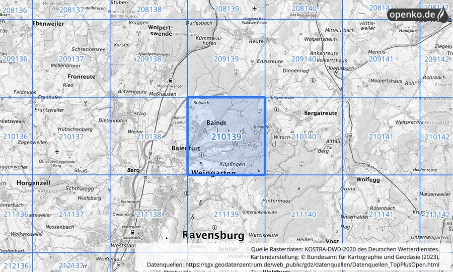 Übersichtskarte des KOSTRA-DWD-2020-Rasterfeldes Nr. 210139