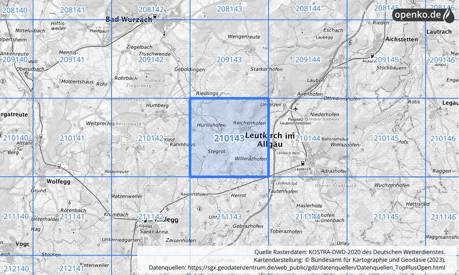 Übersichtskarte des KOSTRA-DWD-2020-Rasterfeldes Nr. 210143