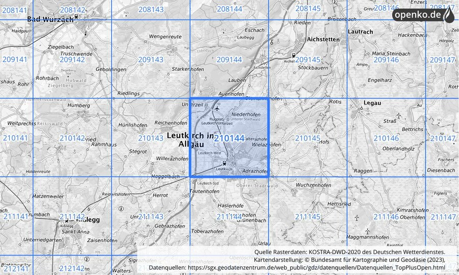 Übersichtskarte des KOSTRA-DWD-2020-Rasterfeldes Nr. 210144
