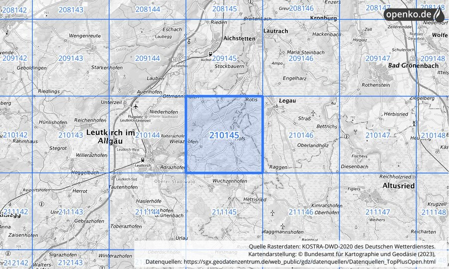 Übersichtskarte des KOSTRA-DWD-2020-Rasterfeldes Nr. 210145