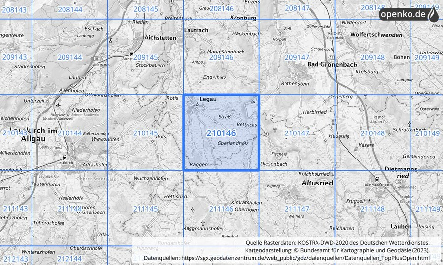 Übersichtskarte des KOSTRA-DWD-2020-Rasterfeldes Nr. 210146
