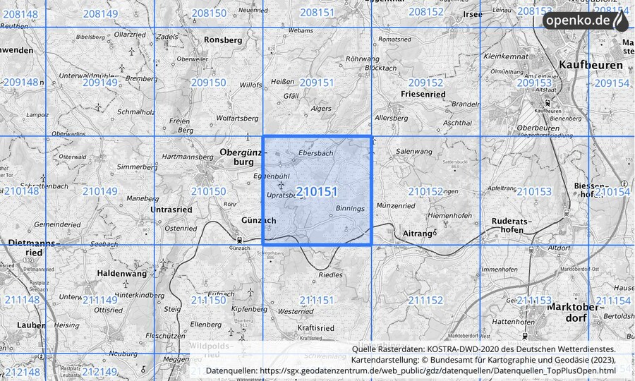 Übersichtskarte des KOSTRA-DWD-2020-Rasterfeldes Nr. 210151