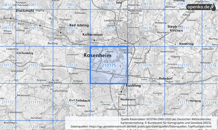 Übersichtskarte des KOSTRA-DWD-2020-Rasterfeldes Nr. 210175
