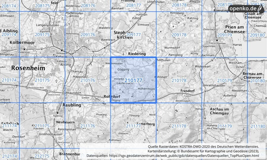 Übersichtskarte des KOSTRA-DWD-2020-Rasterfeldes Nr. 210177