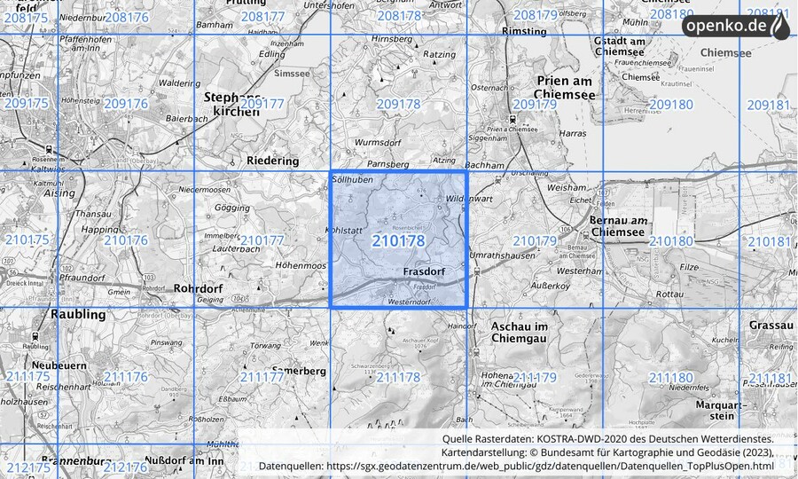 Übersichtskarte des KOSTRA-DWD-2020-Rasterfeldes Nr. 210178