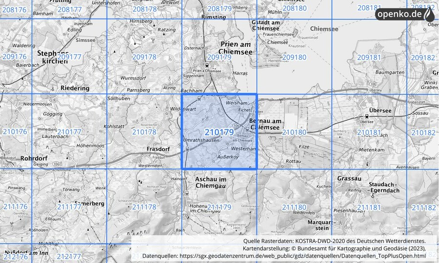 Übersichtskarte des KOSTRA-DWD-2020-Rasterfeldes Nr. 210179