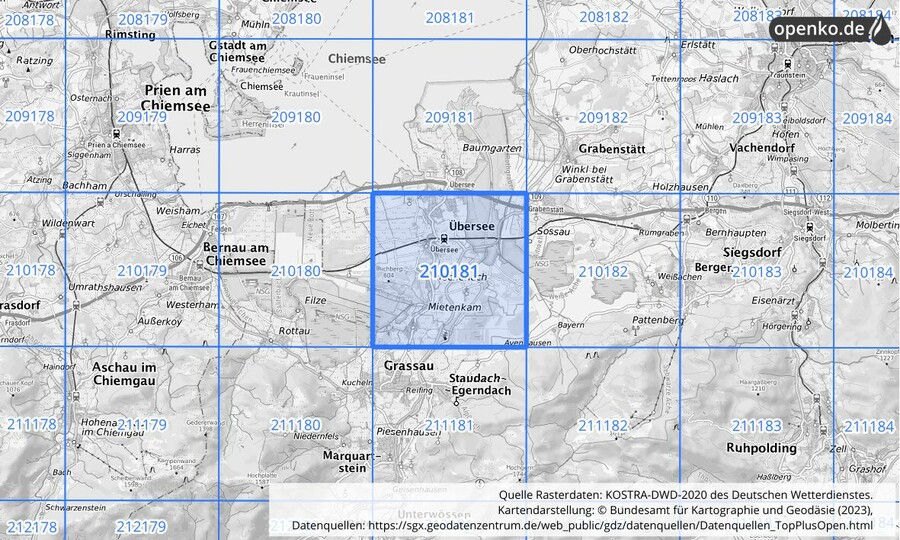 Übersichtskarte des KOSTRA-DWD-2020-Rasterfeldes Nr. 210181