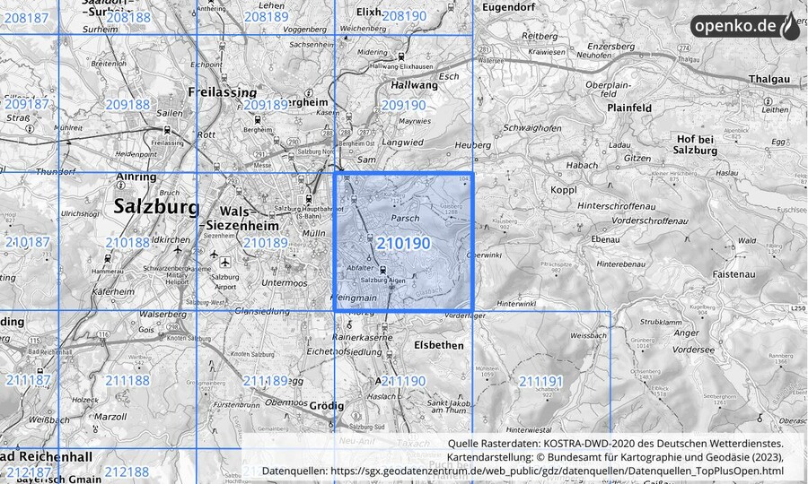 Übersichtskarte des KOSTRA-DWD-2020-Rasterfeldes Nr. 210190